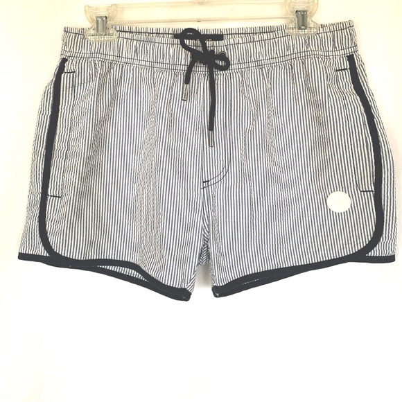 NATIVE YOUTH SANTIAGO NAVY BLUE STRIPED SEERSUCKER DRAWSTRING SWIM SHORTS Sz32 - Picture 2 of 13